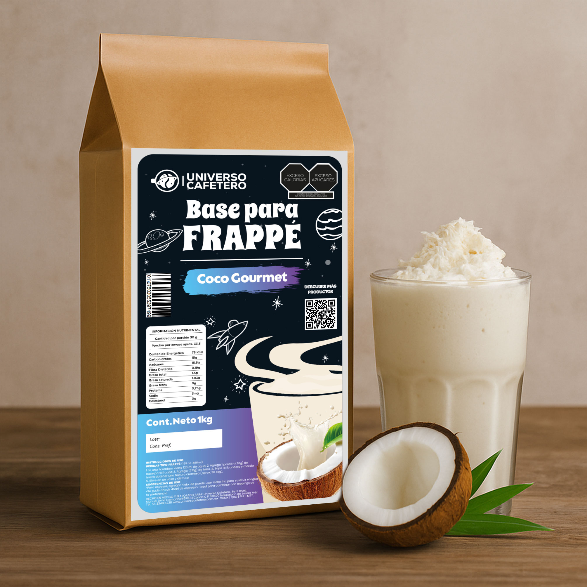 Bolsa de Frappé en polvo de 1kg sabor Coco Gourmet
