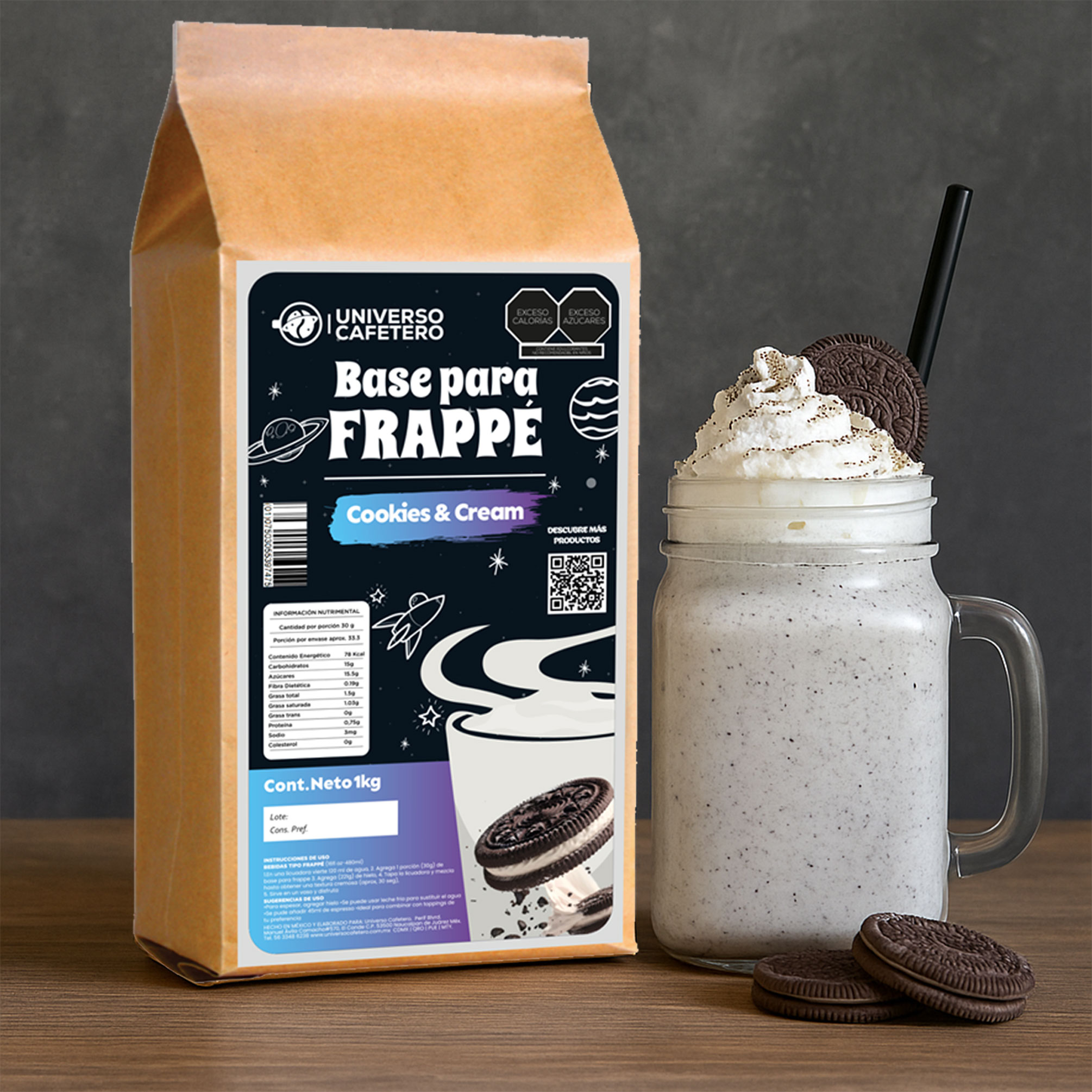 Bolsa de Frappé en polvo de 1kg sabor Cookies and Cream