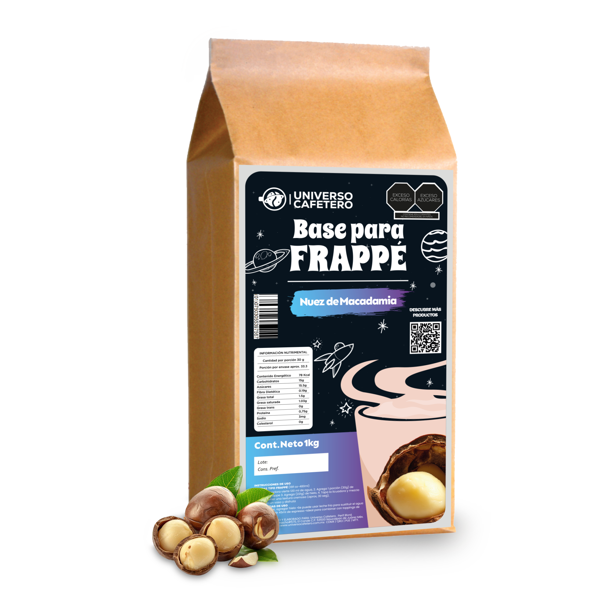 Bolsa de Frappé en polvo de 1kg sabor Nuez de Macadamia