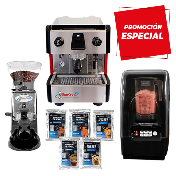 Cafetera UGR, Molino 0.5 kilos , Licuadora con cabina anti ruido + 50 sobres de base en polvo para Frappé