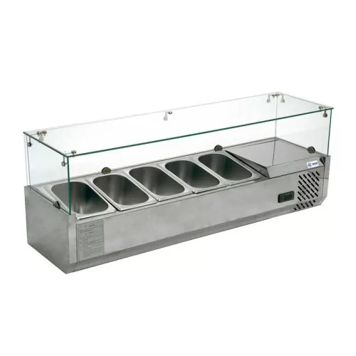 Ensaladas y pizzas sobre mesa Migsa Modelo RT-1200L